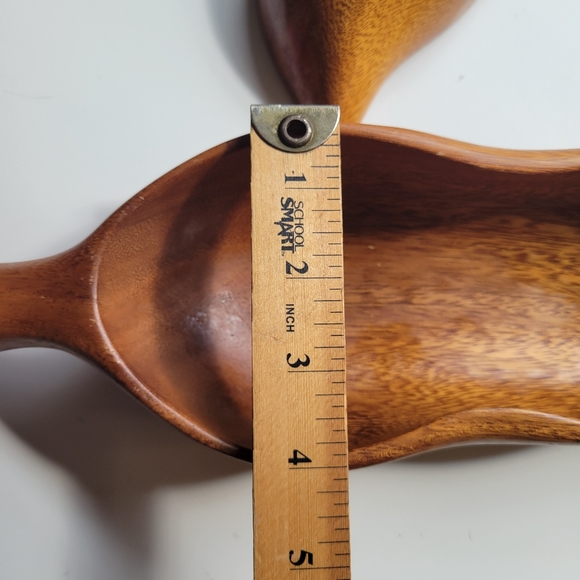 Orobilt VTG MCM Monkey Pod 12x4x2 Wood Set 2 Leaf Fruit Snack Bowl Fall Holidays - Picture 8 of 15